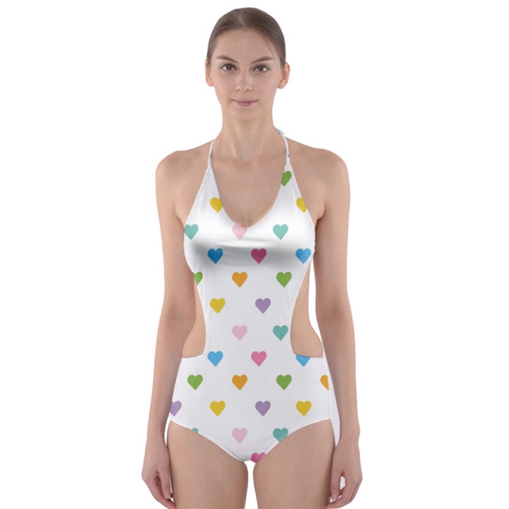 Small Multicolored Hearts Cut-Out One Piece Swimsuit