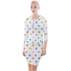 Small Multicolored Hearts Quarter Sleeve Hood Bodycon Dress by SychEva