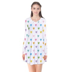 Small Multicolored Hearts Long Sleeve V-neck Flare Dress by SychEva