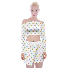 Small Multicolored Hearts Off Shoulder Top With Mini Skirt Set by SychEva