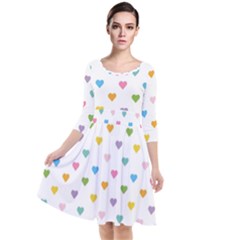 Small Multicolored Hearts Quarter Sleeve Waist Band Dress by SychEva