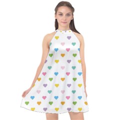 Small Multicolored Hearts Halter Neckline Chiffon Dress  by SychEva