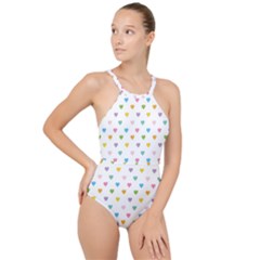 Small Multicolored Hearts High Neck One Piece Swimsuit by SychEva