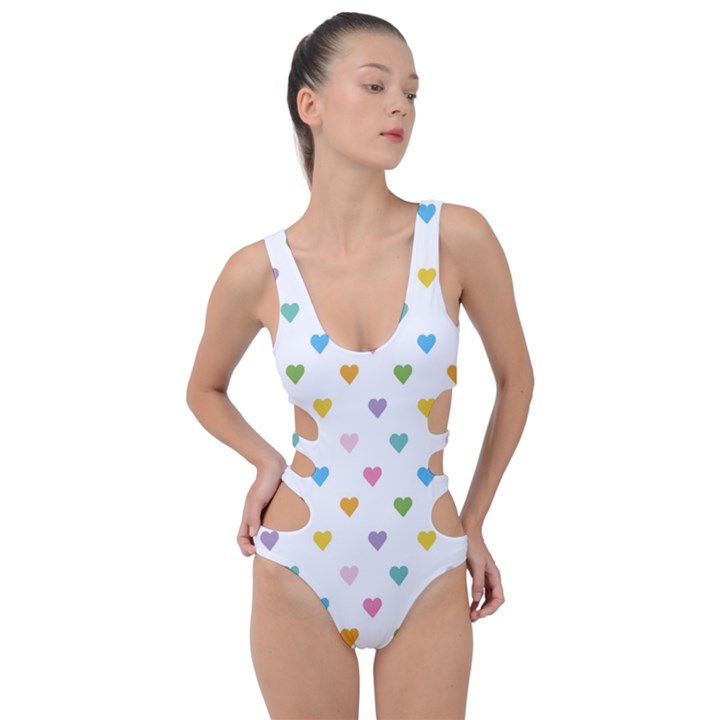 Small Multicolored Hearts Side Cut Out Swimsuit