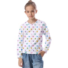 Small Multicolored Hearts Kids  Long Sleeve Tee With Frill 