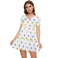 Small Multicolored Hearts Tiered Short Sleeve Mini Dress by SychEva