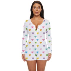 Small Multicolored Hearts Long Sleeve Boyleg Swimsuit