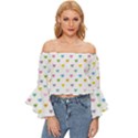 Small Multicolored Hearts Off Shoulder Flutter Bell Sleeve Top View1