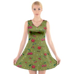 Red Cherries Athletes V-neck Sleeveless Dress by SychEva