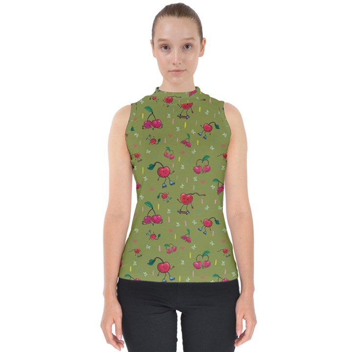 Red Cherries Athletes Mock Neck Shell Top