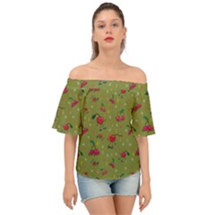 Red Cherries Athletes Off Shoulder Short Sleeve Top by SychEva