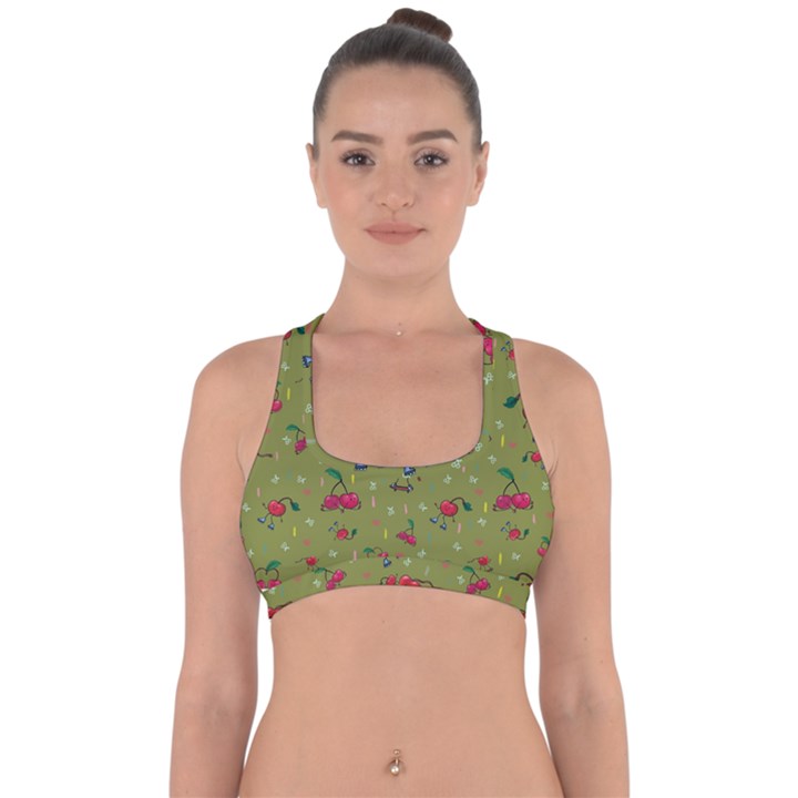 Red Cherries Athletes Cross Back Hipster Bikini Top 