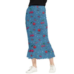 Red Cherries Athletes Maxi Fishtail Chiffon Skirt by SychEva