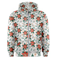 Large Christmas Poinsettias On White Men s Zipper Hoodie by PodArtist