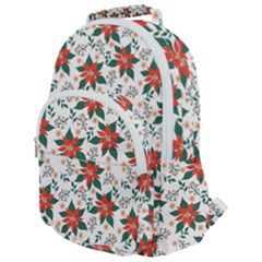 Large Christmas Poinsettias On White Rounded Multi Pocket Backpack by PodArtist