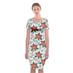 Large Christmas Poinsettias On White Classic Short Sleeve Midi Dress by PodArtist