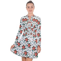 Large Christmas Poinsettias On White Long Sleeve Panel Dress by PodArtist