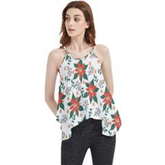 Large Christmas Poinsettias On White Flowy Camisole Tank Top by PodArtist