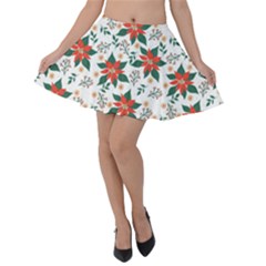 Large Christmas Poinsettias On White Velvet Skater Skirt by PodArtist