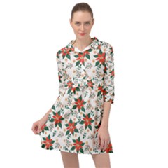 Large Christmas Poinsettias On White Mini Skater Shirt Dress by PodArtist