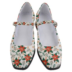 Large Christmas Poinsettias On White Women s Mary Jane Shoes by PodArtist