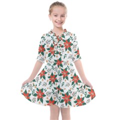 Large Christmas Poinsettias On White Kids  All Frills Chiffon Dress by PodArtist