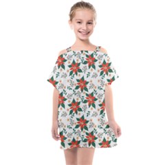 Large Christmas Poinsettias On White Kids  One Piece Chiffon Dress by PodArtist