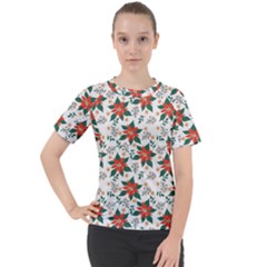 Large Christmas Poinsettias On White Women s Sport Raglan Tee