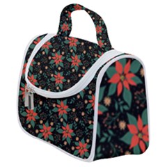 Large Christmas Poinsettias On Black Satchel Handbag by PodArtist