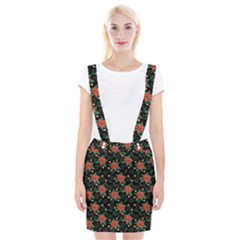 Large Christmas Poinsettias On Black Braces Suspender Skirt by PodArtist