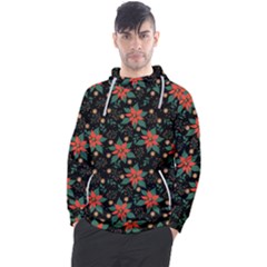 Large Christmas Poinsettias On Black Men s Pullover Hoodie by PodArtist