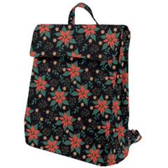 Large Christmas Poinsettias On Black Flap Top Backpack by PodArtist