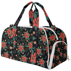 Large Christmas Poinsettias On Black Burner Gym Duffel Bag by PodArtist