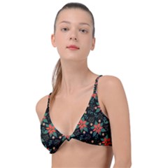 Large Christmas Poinsettias On Black Knot Up Bikini Top by PodArtist