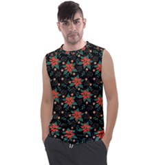 Large Christmas Poinsettias On Black Men s Regular Tank Top by PodArtist