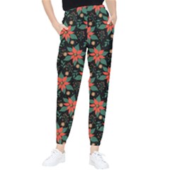 Large Christmas Poinsettias On Black Tapered Pants by PodArtist