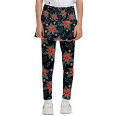 Large Christmas Poinsettias On Black Kids  Skirted Pants