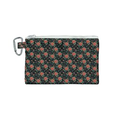 Medium Red Christmas Poinsettias On Black Canvas Cosmetic Bag (small) by PodArtist