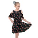 Medium Red Christmas Poinsettias on Black Kids  Shoulder Cutout Chiffon Dress View1