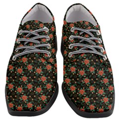 Medium Red Christmas Poinsettias On Black Women Heeled Oxford Shoes by PodArtist