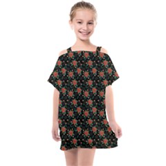 Medium Red Christmas Poinsettias On Black Kids  One Piece Chiffon Dress by PodArtist