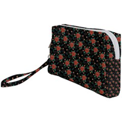 Medium Red Christmas Poinsettias On Black Wristlet Pouch Bag (small) by PodArtist