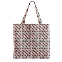 Small Red Christmas Poinsettias On White Zipper Grocery Tote Bag by PodArtist