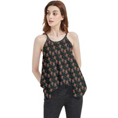 Small Red Christmas Poinsettias On Black Flowy Camisole Tank Top by PodArtist