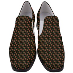 Small Red Christmas Poinsettias On Black Women Slip On Heel Loafers