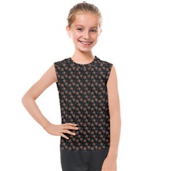 Small Red Christmas Poinsettias On Black Kids  Mesh Tank Top