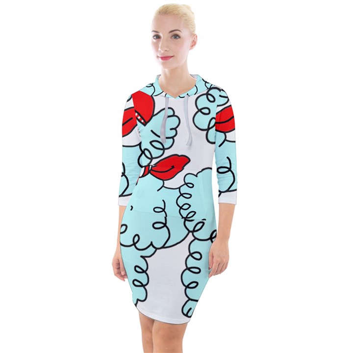 Doodle Poodle  Quarter Sleeve Hood Bodycon Dress