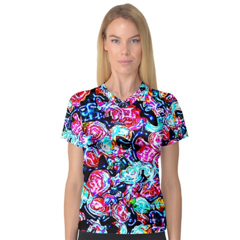 Neon Floral V-neck Sport Mesh Tee by 3cl3ctix