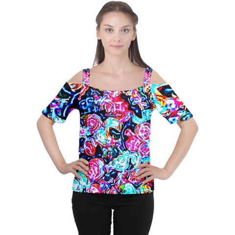 Neon Floral Cutout Shoulder Tee by 3cl3ctix