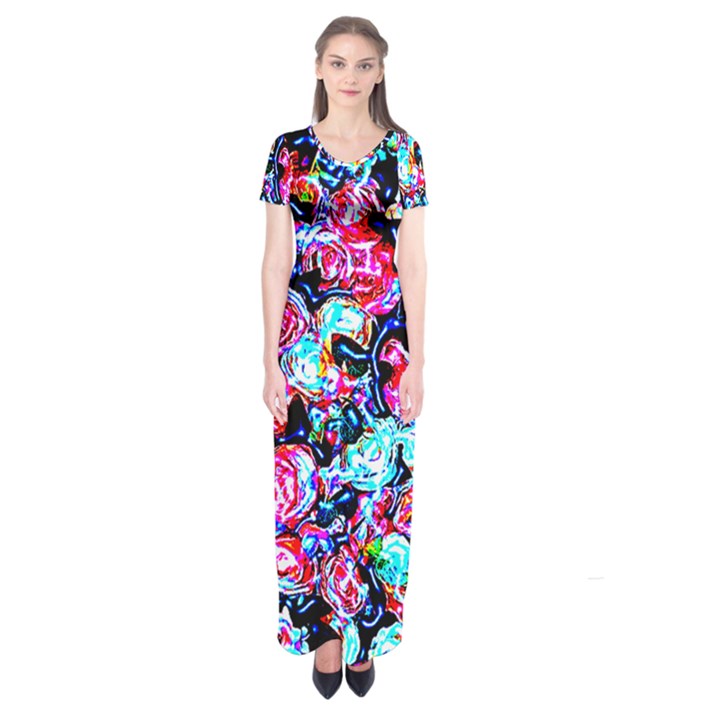 Neon Floral Short Sleeve Maxi Dress